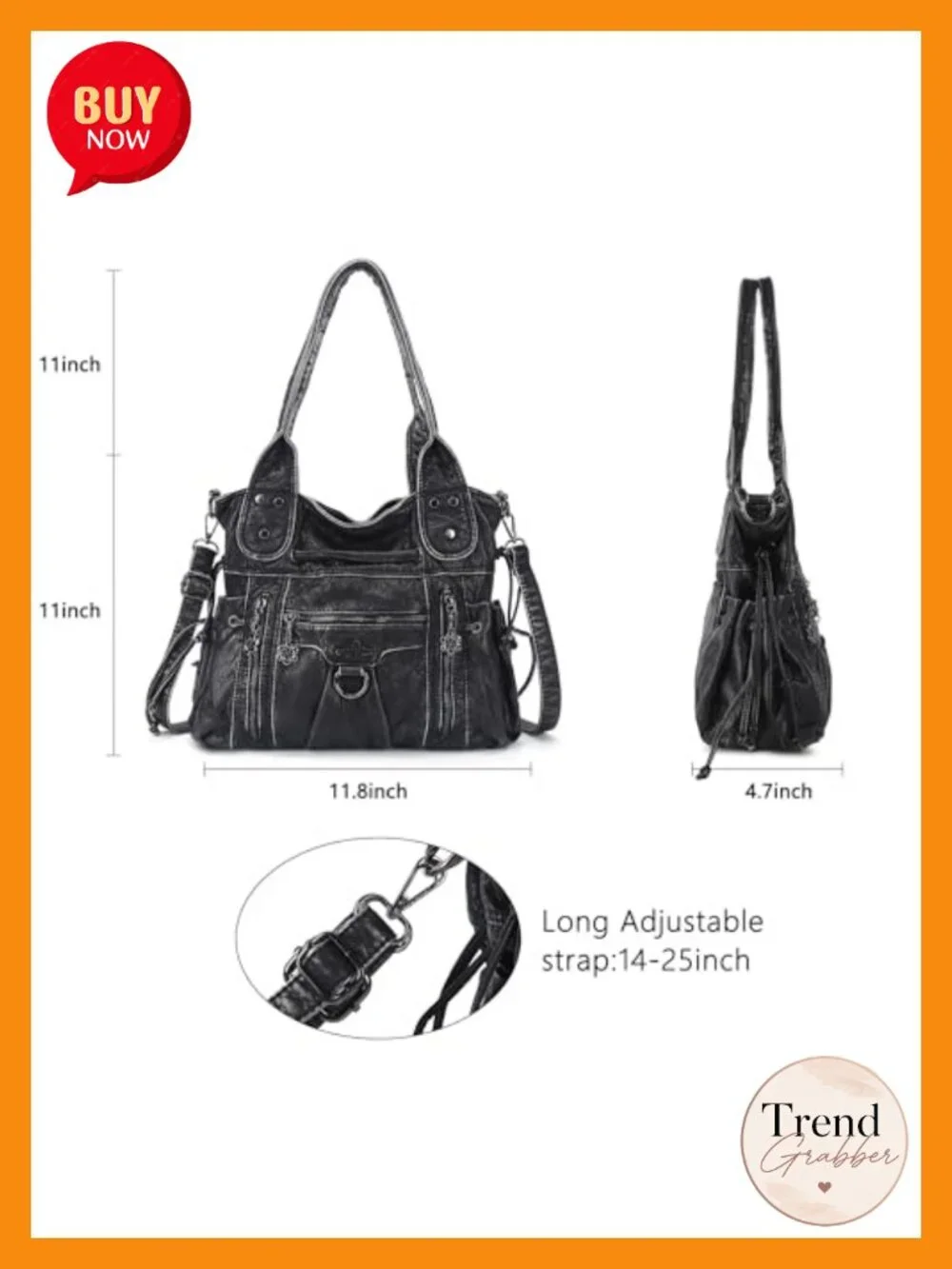 Women's Faux Leather Hobo Bag Tote with Crossbody Strap Multi Pockets